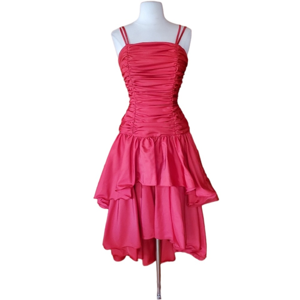 1980s Mike Benet Formals Red High Low Party Dress